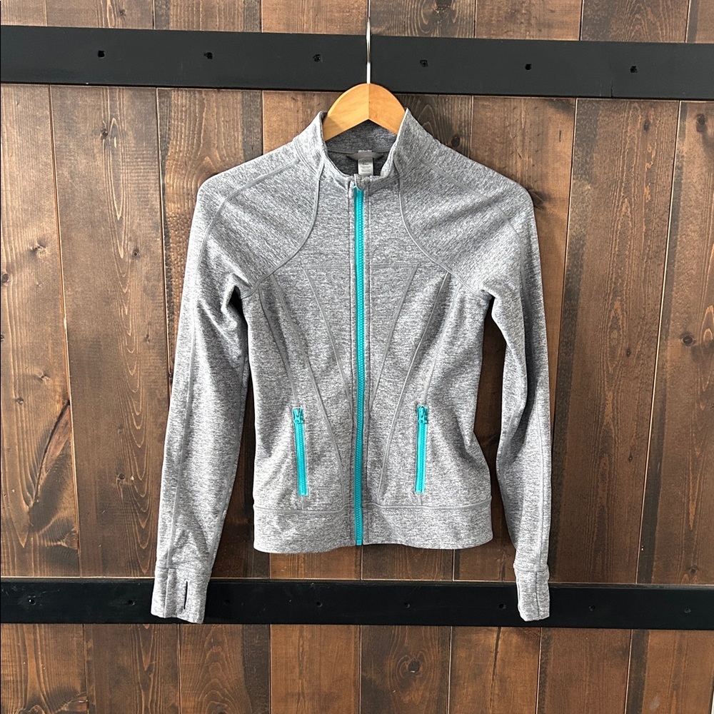 Ivivva Running Gray Jacket with Teal Zipper Youth Size 14